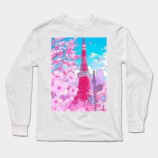 Tokyo Tower and pink cherry blossom Long Sleeve T-Shirt